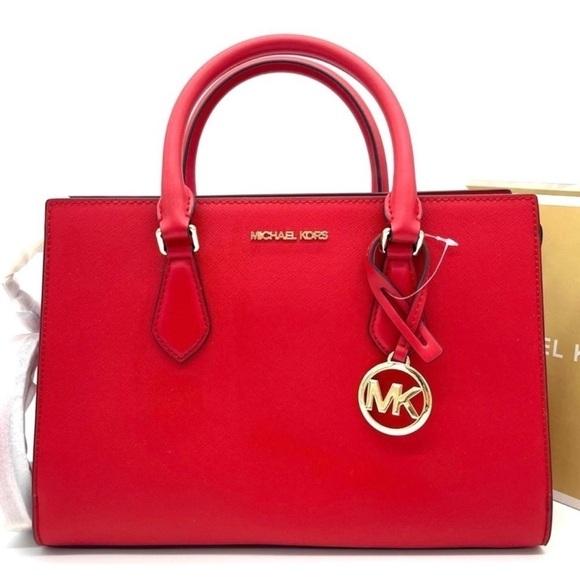 Michael Kors Sheila Medium Center Zip Satchel Crossbody Bag Red - Picture 2 of 11